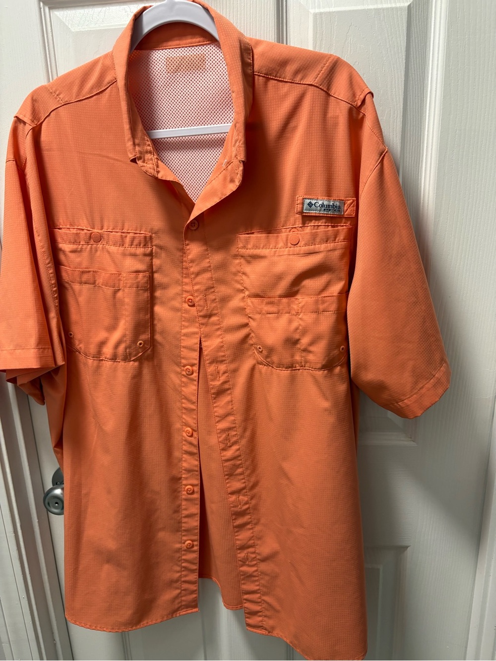 Columbia Orange Short-Sleeve Button Down Fishing Shirt